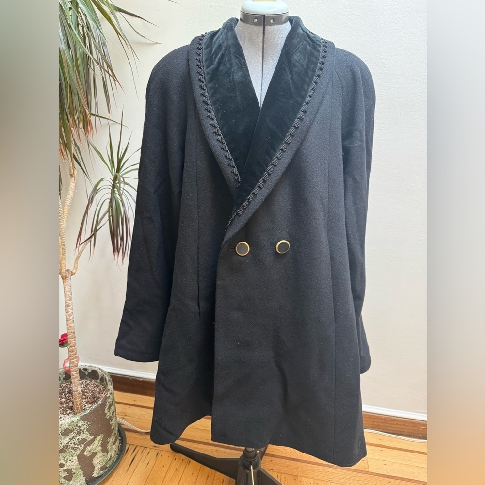 VINTAGE Donnybrook Wool Coat | Black Velvet Trim & Gold Hardware made in Ukraine
